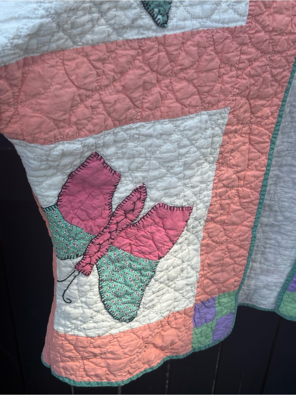 Vintage-Inspired Pink/Orange Butterfly Quilted Jacket - Picture 5 of 6